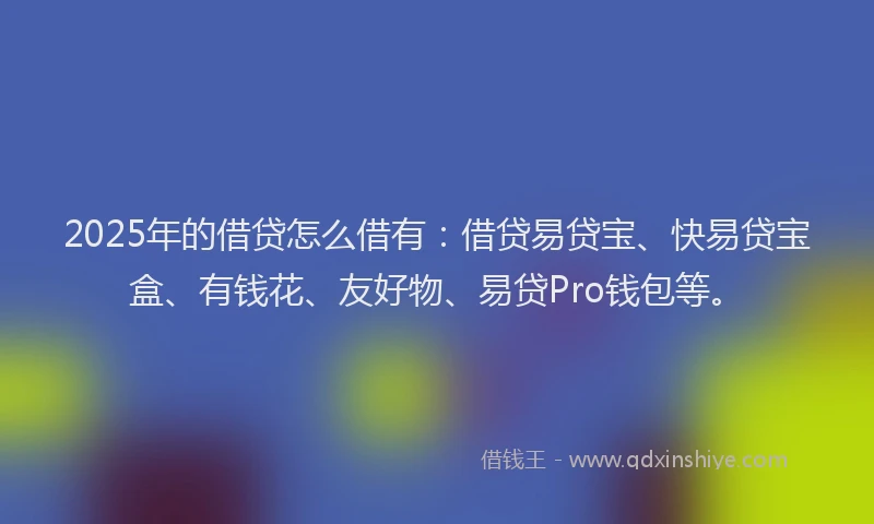 2025年的借贷怎么借有：借贷易贷宝、快易贷宝盒、有钱花、友好物、易贷Pro钱包等。