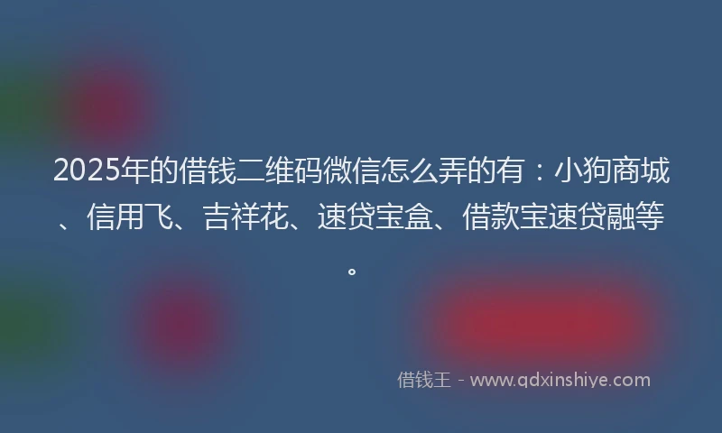 2025年的借钱二维码微信怎么弄的有：小狗商城、信用飞、吉祥花、速贷宝盒、借款宝速贷融等。
