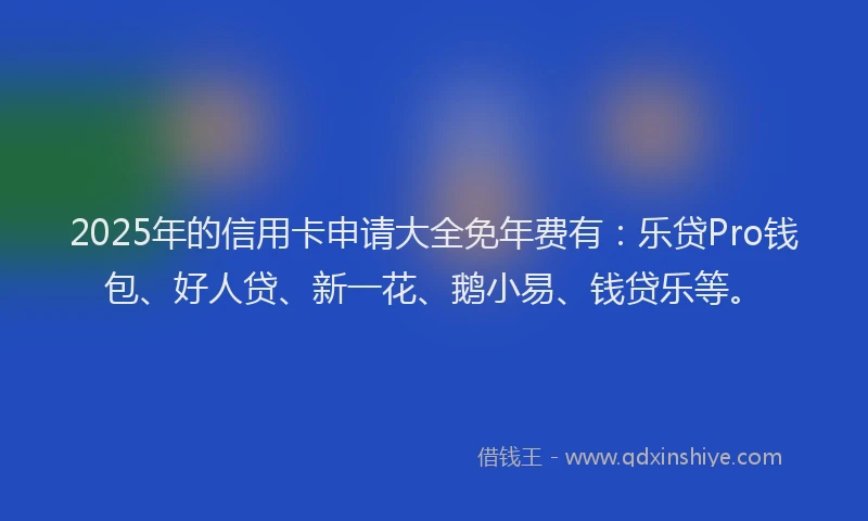 2025年的信用卡申请大全免年费有：乐贷Pro钱包、好人贷、新一花、鹅小易、钱贷乐等。