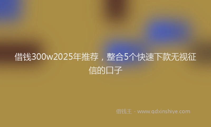 借钱300w2025年推荐，整合5个快速下款无视征信的口子