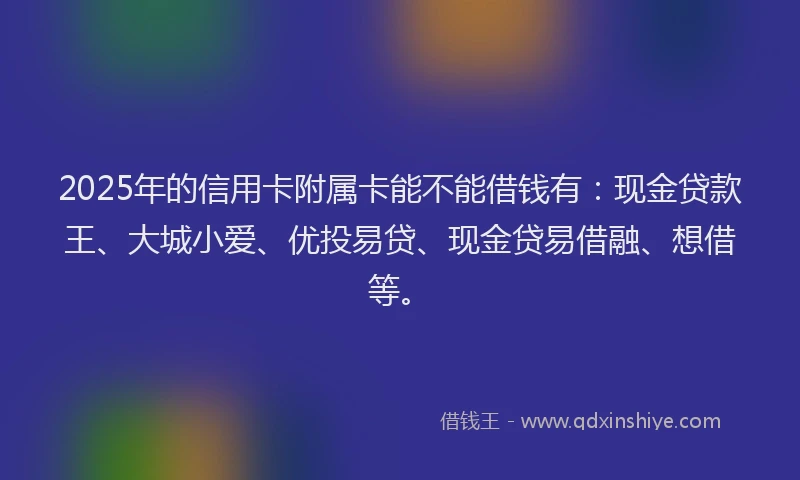 2025年的信用卡附属卡能不能借钱有：现金贷款王、大城小爱、优投易贷、现金贷易借融、想借等。