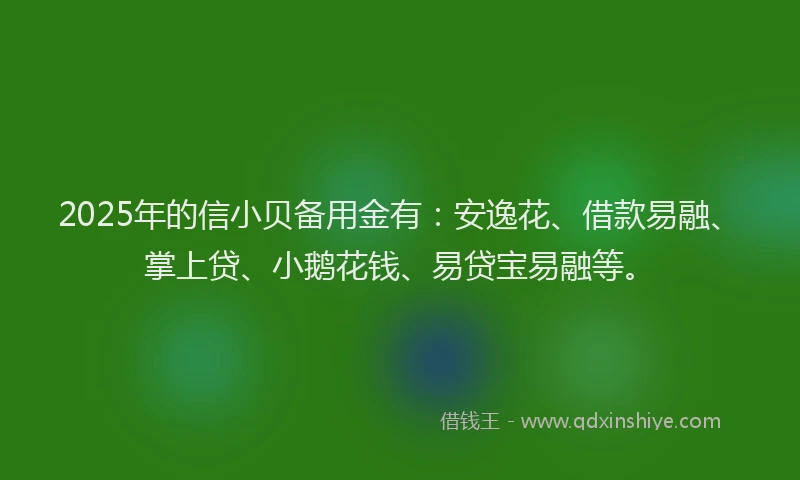 2025年的信小贝备用金有：安逸花、借款易融、掌上贷、小鹅花钱、易贷宝易融等。