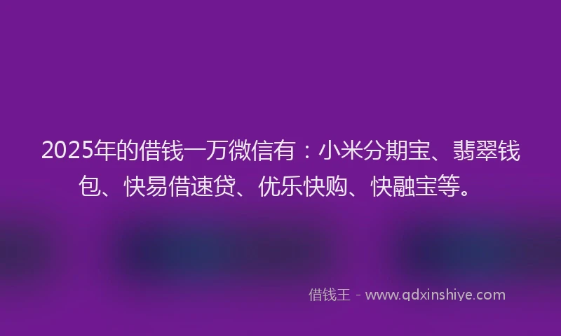 2025年的借钱一万微信有：小米分期宝、翡翠钱包、快易借速贷、优乐快购、快融宝等。