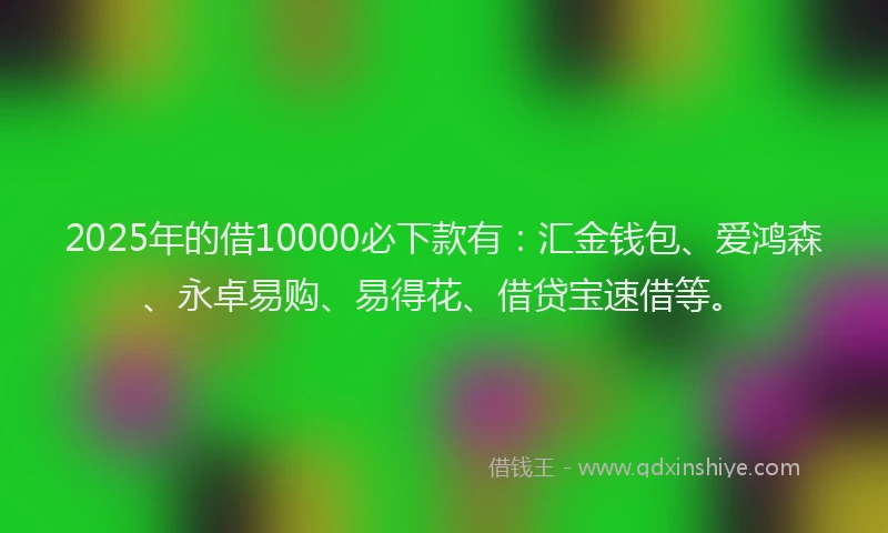 2025年的借10000必下款有：汇金钱包、爱鸿森、永卓易购、易得花、借贷宝速借等。
