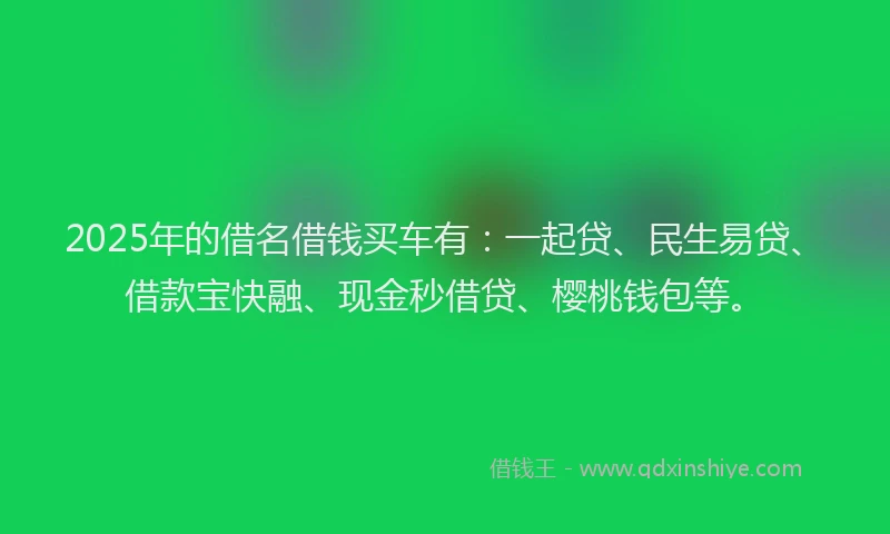 2025年的借名借钱买车有：一起贷、民生易贷、借款宝快融、现金秒借贷、樱桃钱包等。