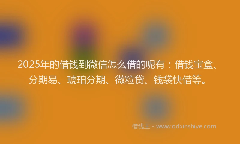 2025年的借钱到微信怎么借的呢有：借钱宝盒、分期易、琥珀分期、微粒贷、钱袋快借等。