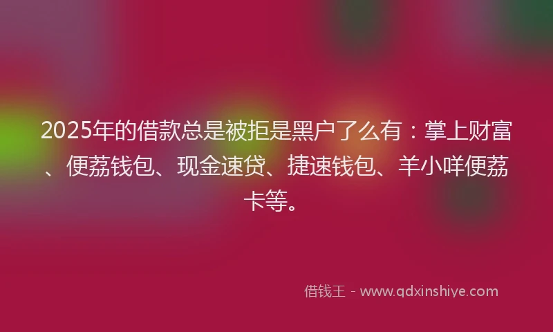 2025年的借款总是被拒是黑户了么有：掌上财富、便荔钱包、现金速贷、捷速钱包、羊小咩便荔卡等。