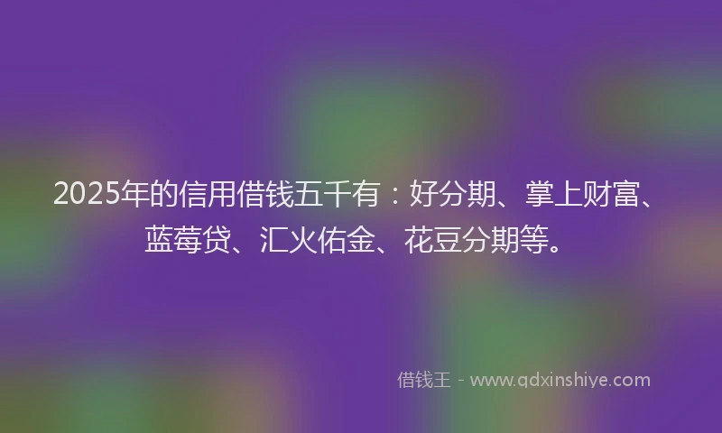 2025年的信用借钱五千有：好分期、掌上财富、蓝莓贷、汇火佑金、花豆分期等。