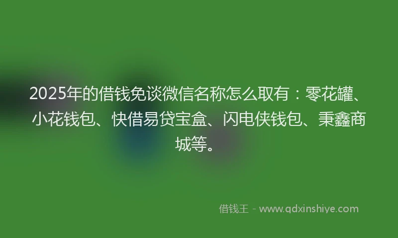 2025年的借钱免谈微信名称怎么取有：零花罐、小花钱包、快借易贷宝盒、闪电侠钱包、秉鑫商城等。