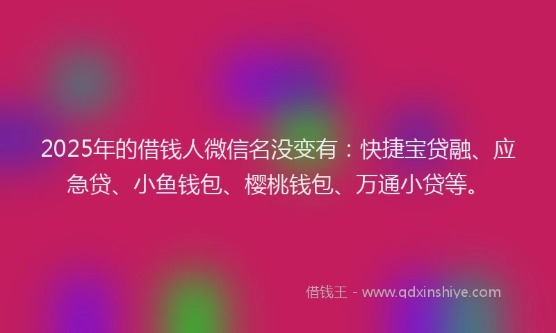 2025年的借钱人微信名没变有：快捷宝贷融、应急贷、小鱼钱包、樱桃钱包、万通小贷等。