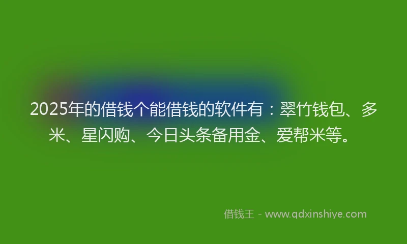 2025年的借钱个能借钱的软件有：翠竹钱包、多米、星闪购、今日头条备用金、爱帮米等。
