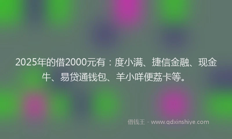 2025年的借2000元有：度小满、捷信金融、现金牛、易贷通钱包、羊小咩便荔卡等。