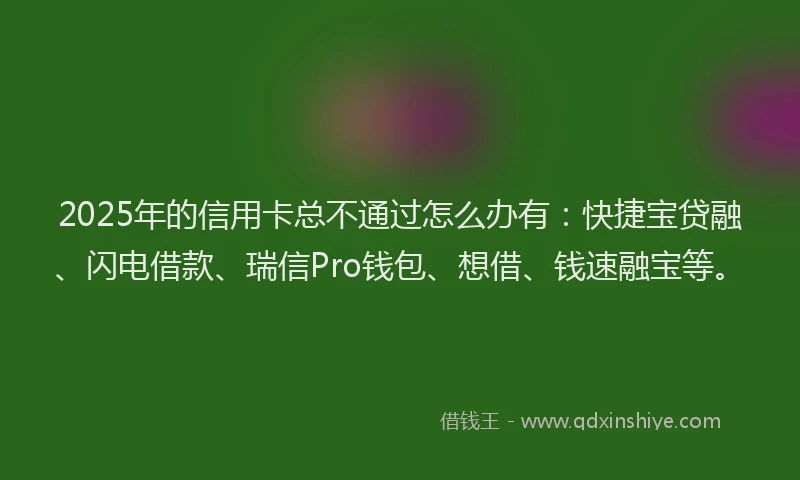 2025年的信用卡总不通过怎么办有：快捷宝贷融、闪电借款、瑞信Pro钱包、想借、钱速融宝等。