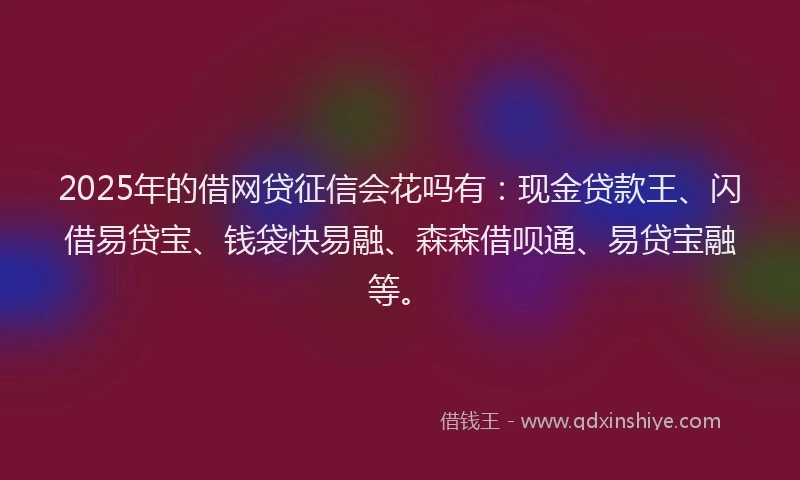2025年的借网贷征信会花吗有：现金贷款王、闪借易贷宝、钱袋快易融、森森借呗通、易贷宝融等。