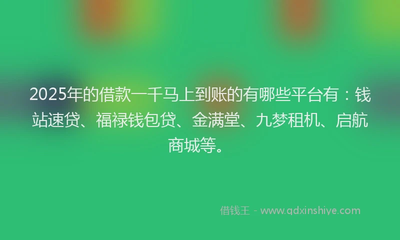 2025年的借款一千马上到账的有哪些平台有：钱站速贷、福禄钱包贷、金满堂、九梦租机、启航商城等。