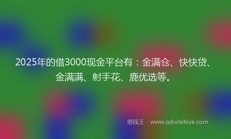 2025年的借3000现金平台有：金满仓、快快贷、金满满、射手花、鹿优选等。