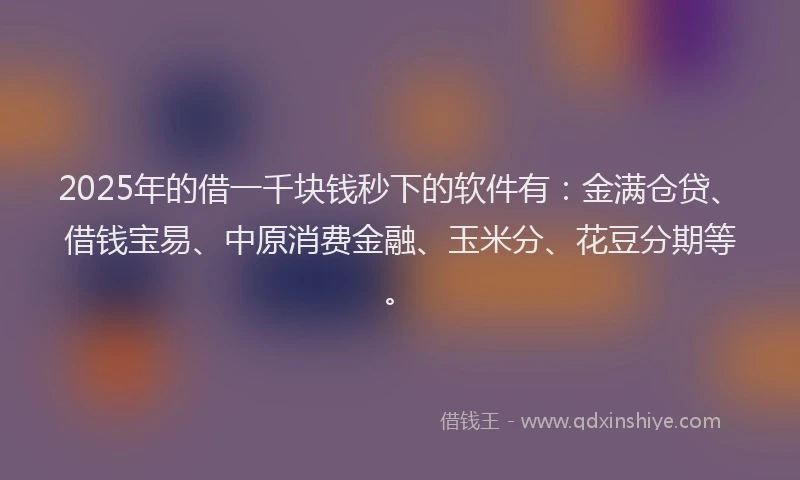 2025年的借一千块钱秒下的软件有：金满仓贷、借钱宝易、中原消费金融、玉米分、花豆分期等。