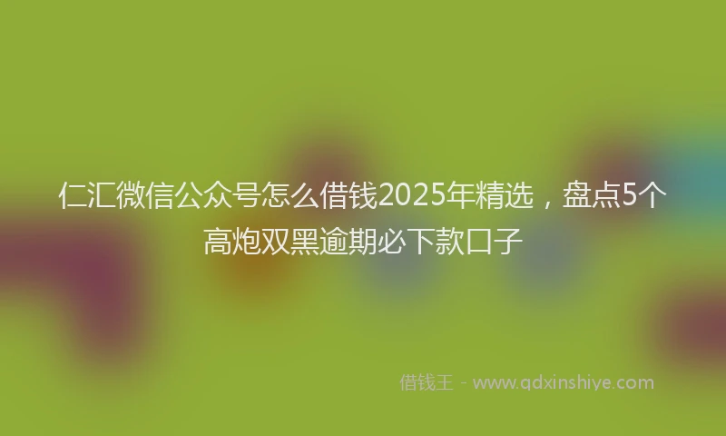 仁汇微信公众号怎么借钱2025年精选，盘点5个高炮双黑逾期必下款口子