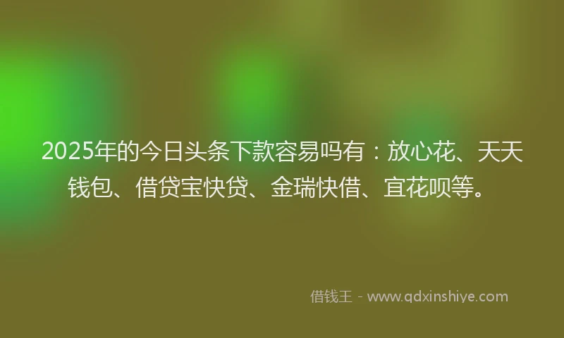 2025年的今日头条下款容易吗有：放心花、天天钱包、借贷宝快贷、金瑞快借、宜花呗等。