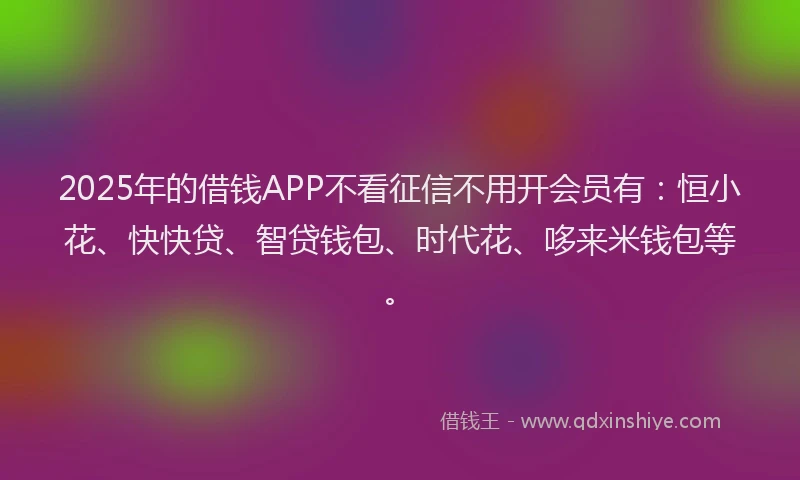 2025年的借钱APP不看征信不用开会员有：恒小花、快快贷、智贷钱包、时代花、哆来米钱包等。