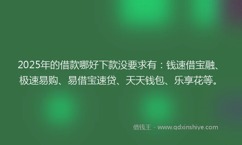 2025年的借款哪好下款没要求有：钱速借宝融、极速易购、易借宝速贷、天天钱包、乐享花等。