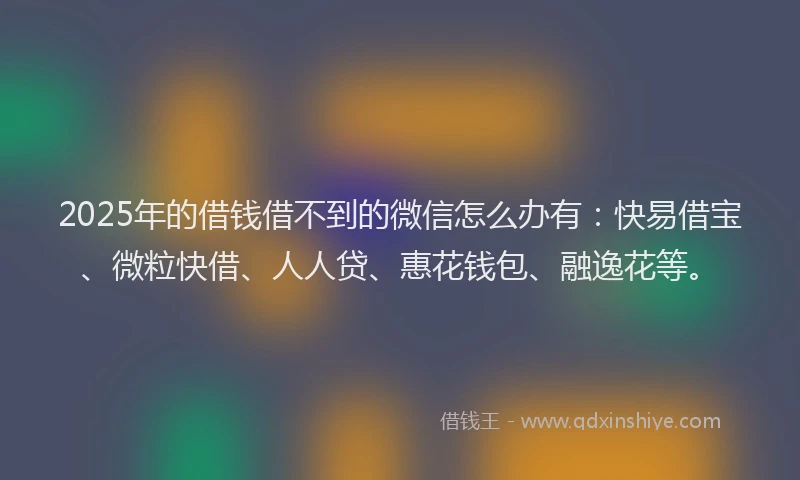 2025年的借钱借不到的微信怎么办有：快易借宝、微粒快借、人人贷、惠花钱包、融逸花等。