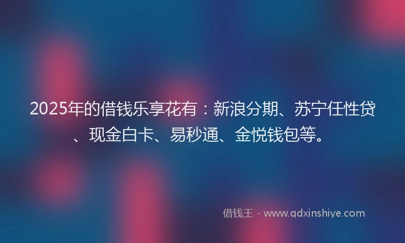 2025年的借钱乐享花有：新浪分期、苏宁任性贷、现金白卡、易秒通、金悦钱包等。