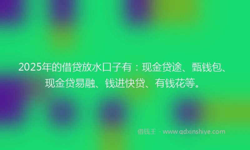 2025年的借贷放水口子有：现金贷途、甄钱包、现金贷易融、钱进快贷、有钱花等。