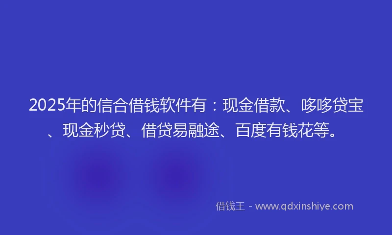 2025年的信合借钱软件有：现金借款、哆哆贷宝、现金秒贷、借贷易融途、百度有钱花等。