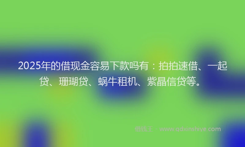 2025年的借现金容易下款吗有：拍拍速借、一起贷、珊瑚贷、蜗牛租机、紫晶信贷等。