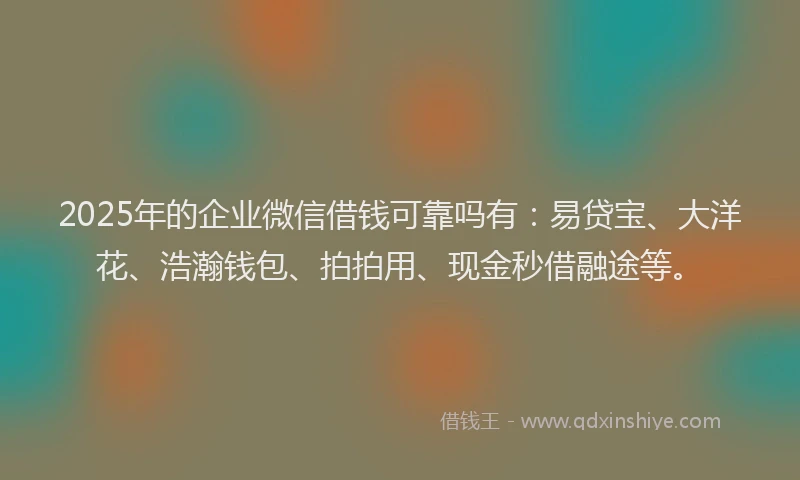 2025年的企业微信借钱可靠吗有：易贷宝、大洋花、浩瀚钱包、拍拍用、现金秒借融途等。