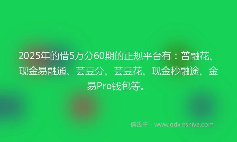 2025年的借5万分60期的正规平台有：普融花、现金易融通、芸豆分、芸豆花、现金秒融途、金易Pro钱包等。