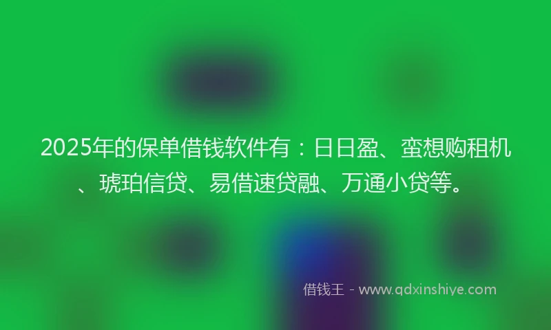 2025年的保单借钱软件有：日日盈、蛮想购租机、琥珀信贷、易借速贷融、万通小贷等。
