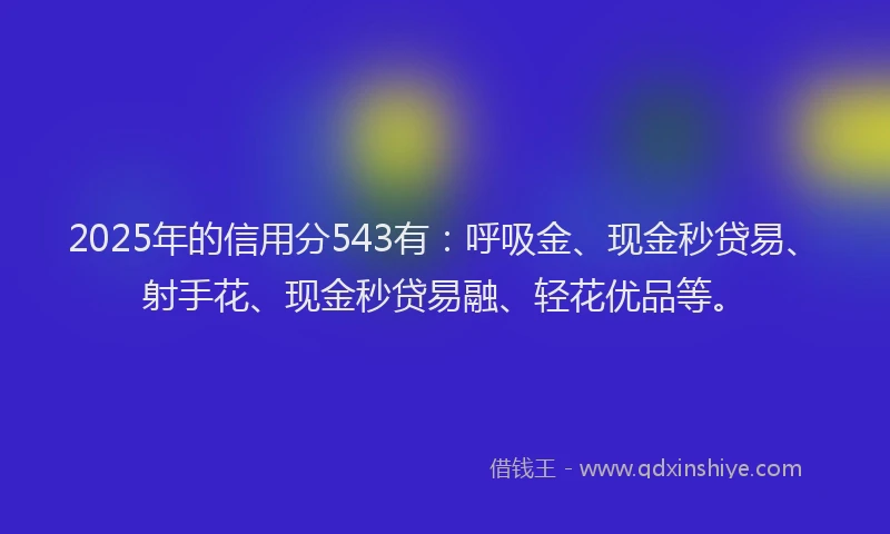 2025年的信用分543有：呼吸金、现金秒贷易、射手花、现金秒贷易融、轻花优品等。