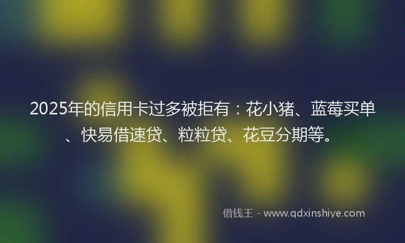 2025年的信用卡过多被拒有：花小猪、蓝莓买单、快易借速贷、粒粒贷、花豆分期等。