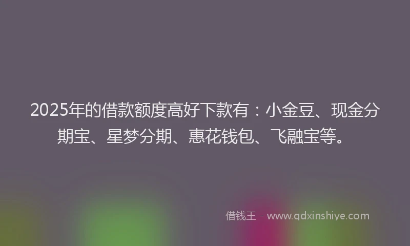 2025年的借款额度高好下款有：小金豆、现金分期宝、星梦分期、惠花钱包、飞融宝等。