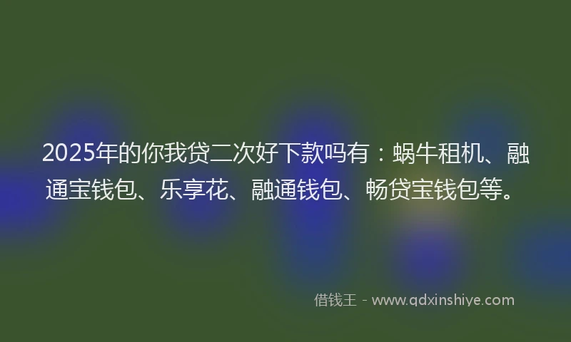 2025年的你我贷二次好下款吗有：蜗牛租机、融通宝钱包、乐享花、融通钱包、畅贷宝钱包等。