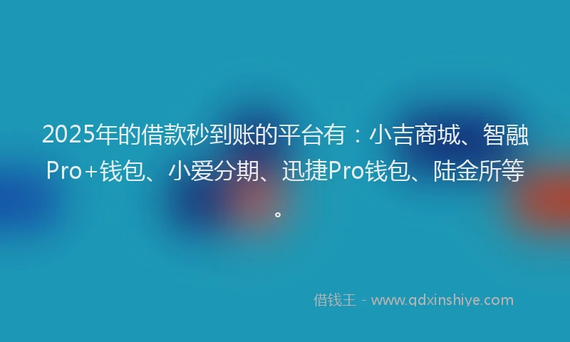 2025年的借款秒到账的平台有：小吉商城、智融Pro+钱包、小爱分期、迅捷Pro钱包、陆金所等。