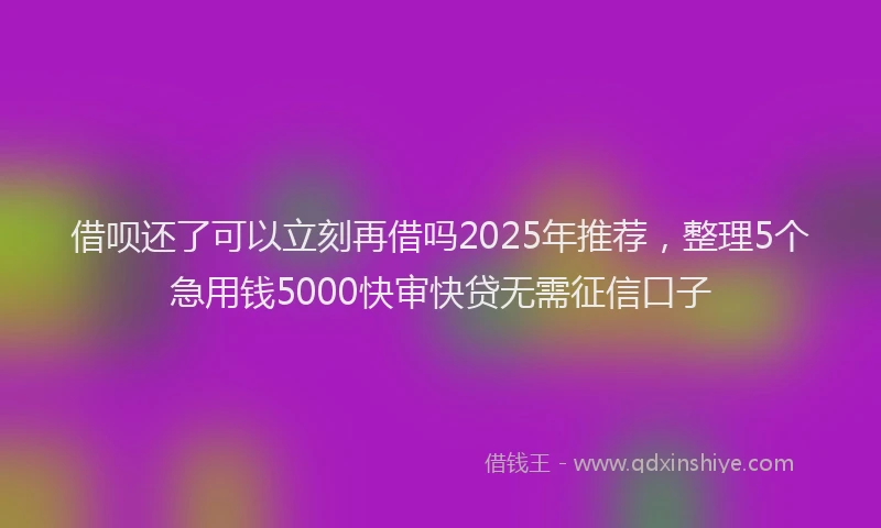 借呗还了可以立刻再借吗2025年推荐，整理5个急用钱5000快审快贷无需征信口子