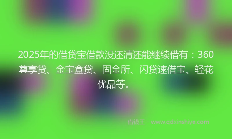 2025年的借贷宝借款没还清还能继续借有：360尊享贷、金宝盒贷、固金所、闪贷速借宝、轻花优品等。