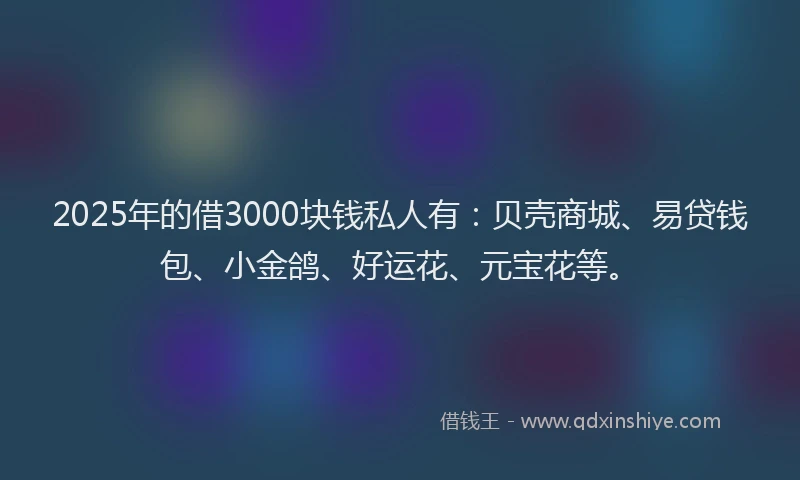 2025年的借3000块钱私人有：贝壳商城、易贷钱包、小金鸽、好运花、元宝花等。