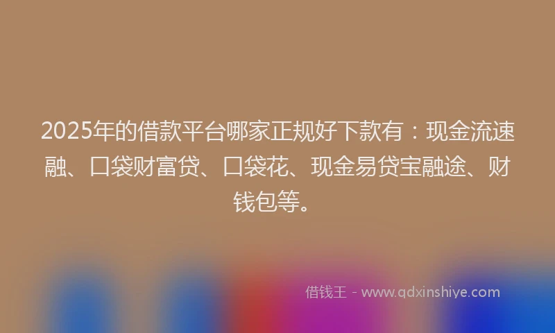 2025年的借款平台哪家正规好下款有：现金流速融、口袋财富贷、口袋花、现金易贷宝融途、财钱包等。