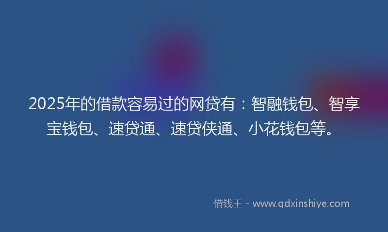 2025年的借款容易过的网贷有：智融钱包、智享宝钱包、速贷通、速贷侠通、小花钱包等。