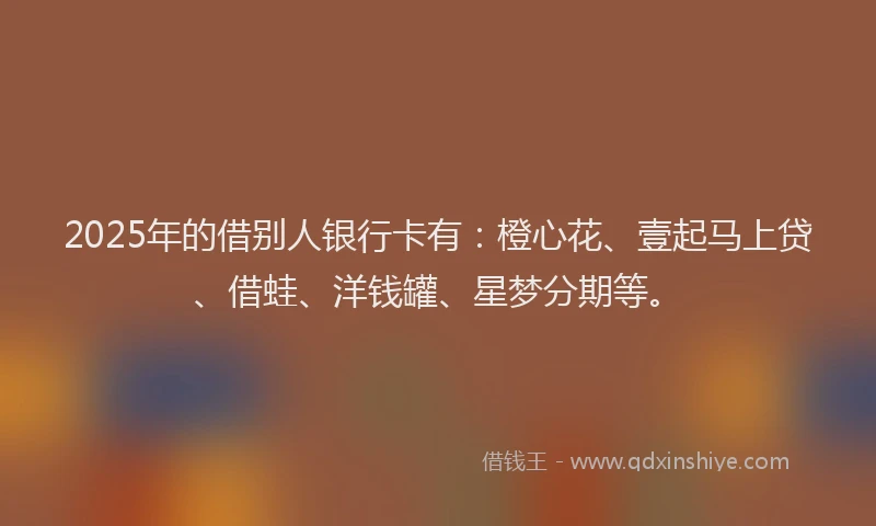 2025年的借别人银行卡有：橙心花、壹起马上贷、借蛙、洋钱罐、星梦分期等。