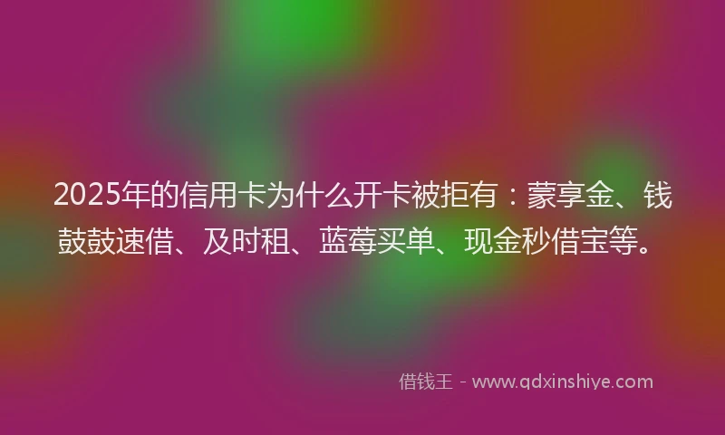 2025年的信用卡为什么开卡被拒有：蒙享金、钱鼓鼓速借、及时租、蓝莓买单、现金秒借宝等。