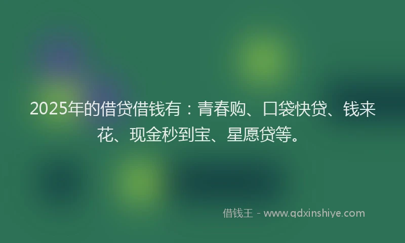 2025年的借贷借钱有：青春购、口袋快贷、钱来花、现金秒到宝、星愿贷等。