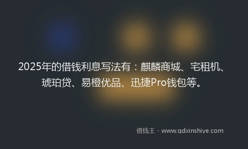 2025年的借钱利息写法有：麒麟商城、宅租机、琥珀贷、易橙优品、迅捷Pro钱包等。
