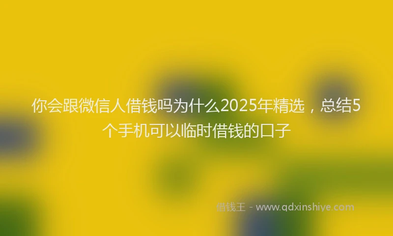 你会跟微信人借钱吗为什么2025年精选，总结5个手机可以临时借钱的口子