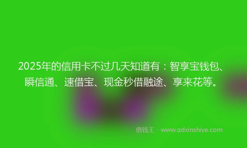 2025年的信用卡不过几天知道有：智享宝钱包、瞬信通、速借宝、现金秒借融途、享来花等。