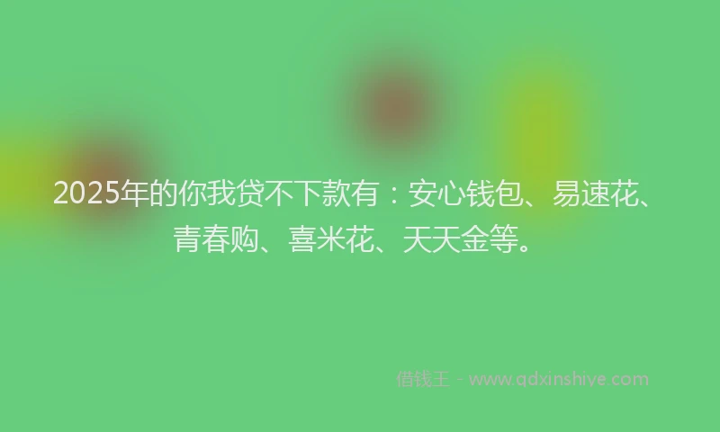 2025年的你我贷不下款有：安心钱包、易速花、青春购、喜米花、天天金等。